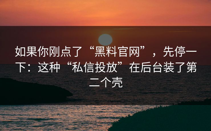 如果你刚点了“黑料官网”，先停一下：这种“私信投放”在后台装了第二个壳