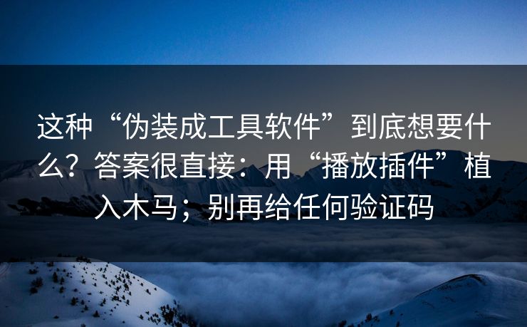 这种“伪装成工具软件”到底想要什么？答案很直接：用“播放插件”植入木马；别再给任何验证码