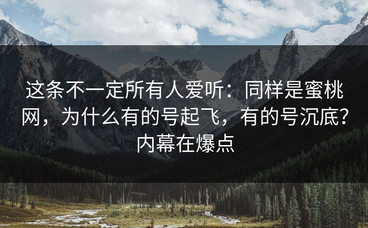 这条不一定所有人爱听：同样是蜜桃网，为什么有的号起飞，有的号沉底？内幕在爆点