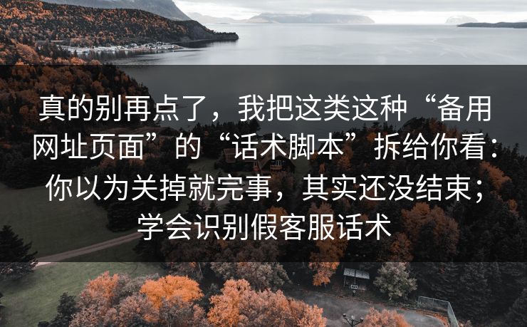 真的别再点了，我把这类这种“备用网址页面”的“话术脚本”拆给你看：你以为关掉就完事，其实还没结束；学会识别假客服话术