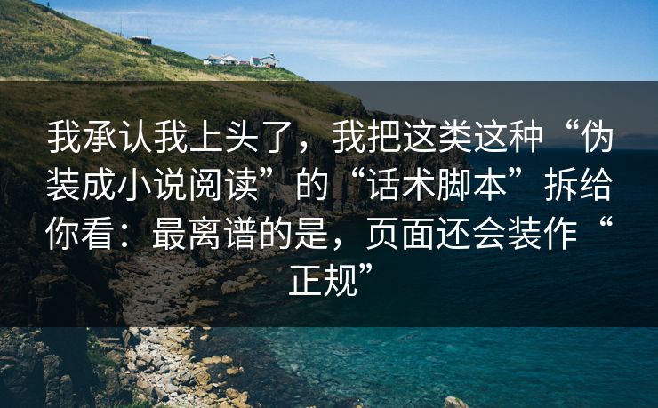 我承认我上头了，我把这类这种“伪装成小说阅读”的“话术脚本”拆给你看：最离谱的是，页面还会装作“正规”