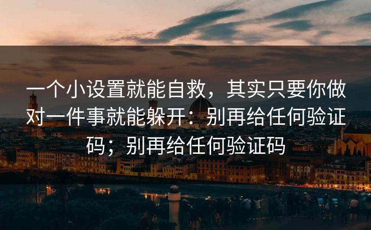 一个小设置就能自救，其实只要你做对一件事就能躲开：别再给任何验证码；别再给任何验证码