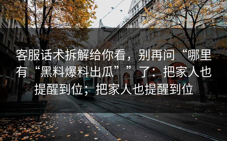 客服话术拆解给你看，别再问“哪里有“黑料爆料出瓜””了：把家人也提醒到位；把家人也提醒到位