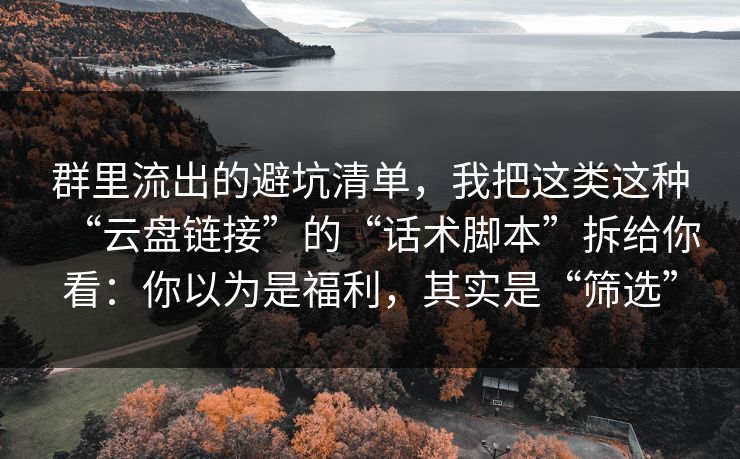 群里流出的避坑清单，我把这类这种“云盘链接”的“话术脚本”拆给你看：你以为是福利，其实是“筛选”