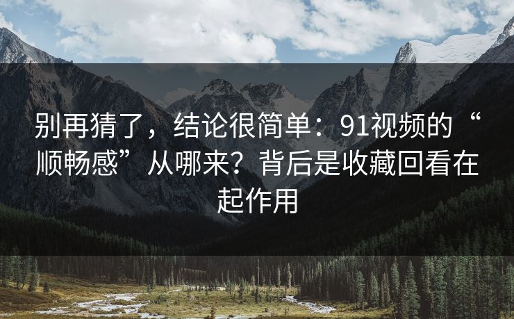 别再猜了，结论很简单：91视频的“顺畅感”从哪来？背后是收藏回看在起作用